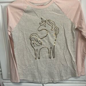 NWOT long sleeve, pink, and gray unicorn shirt